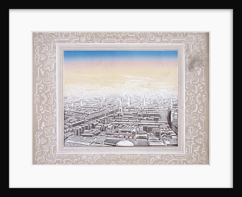 Aerial view of London framed in a decorative border by Kronheim & Co