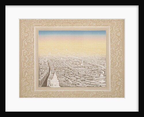 Aerial view of London framed in a decorative border by Kronheim & Co