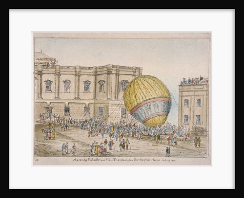 Hot air balloon in the courtyard of Burlington House, Piccadilly, Westminster, London by James Gillray