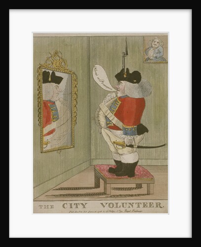 View of a portly City volunteer admiring himself in the mirror by Anonymous