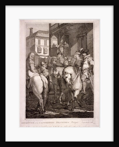Departure of the Canterbury Pilgrims, Borough High Street, Southwark, London by T Hogg