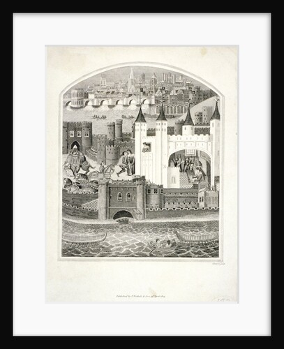 Charles duc d'Orleans imprisoned in the Tower of London with London Bridge in the background by James Basire II