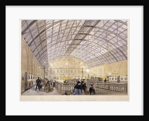 Interior of Charing Cross Station showing trains and the iron roof, London by Kell Brothers