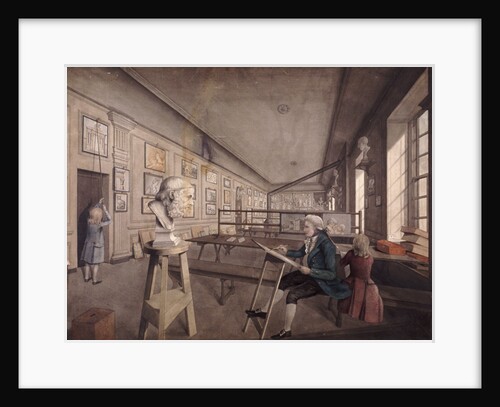 An artist copying a bust on a pedestal in the Royal Academy at Somerset House, London by Anonymous