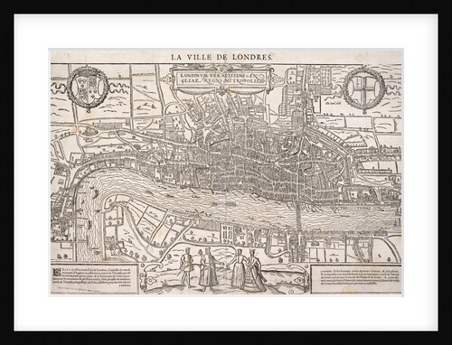 Map of the City of London and City of Westminster with four figures in the foreground by Anonymous