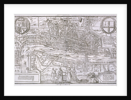 Map of the City of London and City of Westminster with four figures in the foreground by Anonymous
