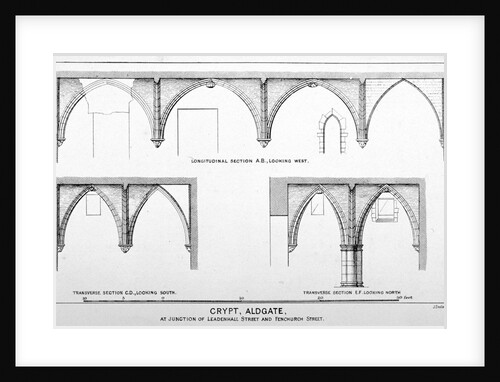 Sectional views of St Michael's Crypt, Aldgate Street, London, c1830(?) by J Emslie & Sons