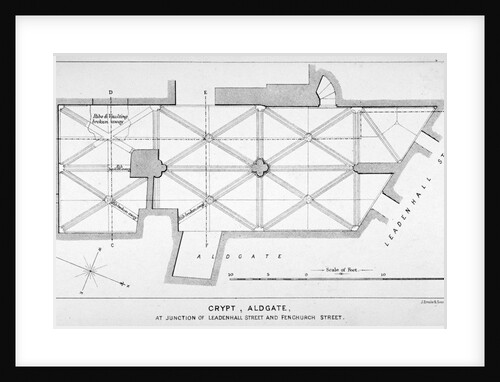 Plan of the groining for St Michael's Crypt, Aldgate Street, London, c1830(?) by J Emslie & Sons