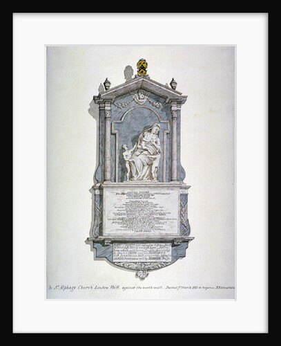 Monument to Samuel Wright, from the north wall of St Alfege's Church, London Wall, London by Robert Blemmell Schnebbelie