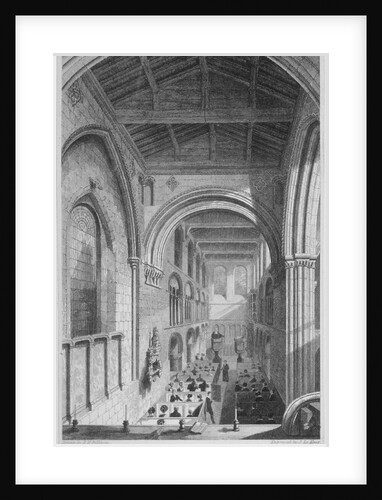 People in pews inside the Church of St Bartholomew-the-Great, Smithfield, City of London by John Le Keux