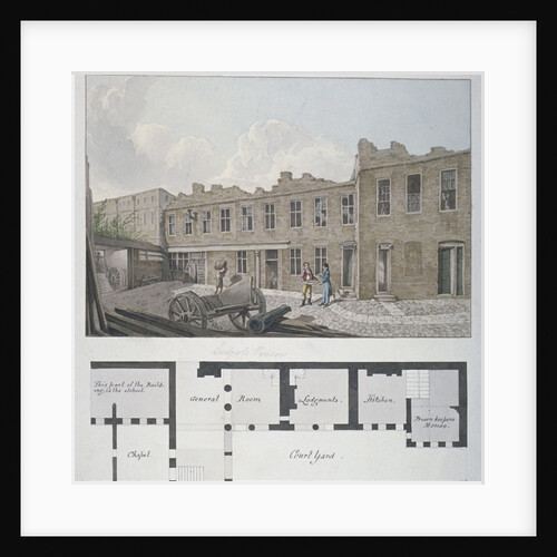 Ludgate Prison with a plan of the London Workhouse, Bishopsgate, beneath, City of London by Robert Blemmell Schnebbelie