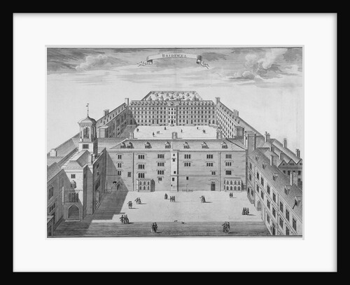 Bird's-eye view of Bridewell with figures walking in the quadrangle, City of London by Sutton Nicholls