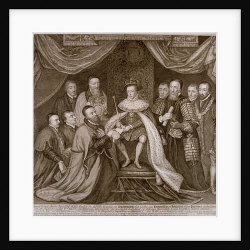 Edward VI signing a charter giving Bridewell to the City of London for a workhouse, 1552 (1750) by George Vertue