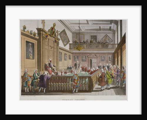 Interior view of the College of Arms' Hall with figures engaged in discussion, City of London by Augustus Charles Pugin