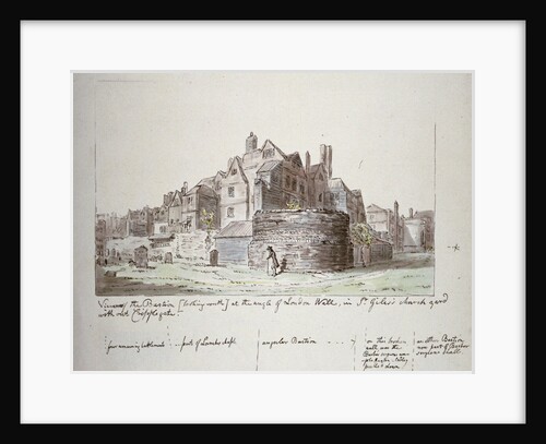 Bastion at the angle of London Wall, St Giles without Cripplegate churchyard, City of London by John Carter