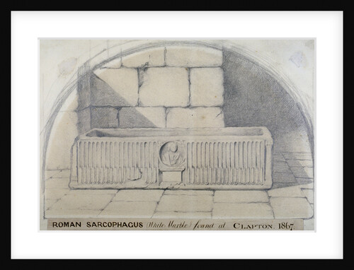 Roman marble sarcophagus found at Clapton in 1867, carved with a medallion relief of figure by Anonymous