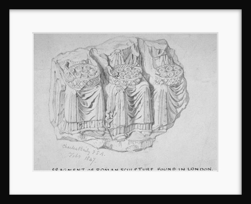 Fragment of Roman sculpture found in Hart Street, Crutched Friars, City of London by Charles Baily