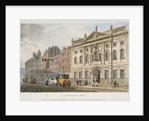 View of Ironmongers' Hall and people and a coach in Fenchurch Street, City of London by Anonymous
