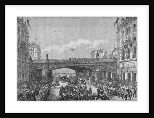 A procession in Farringdon Street passing under Holborn Viaduct, City of London by Anonymous