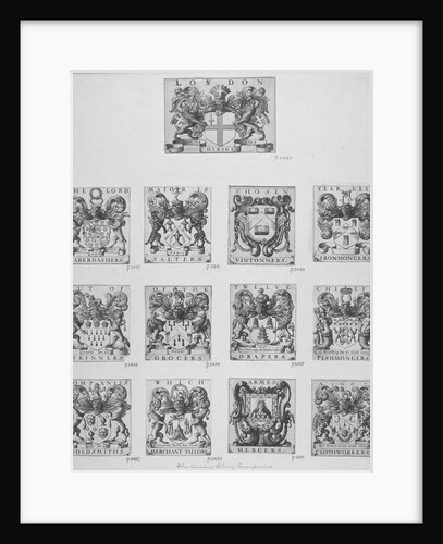 Arms of the twelve chief City Livery Companies surmounted by the arms of the City of London by Wenceslaus Hollar