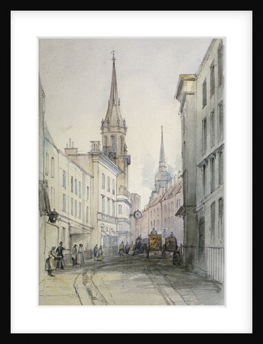 View along Lombard Street, looking east, with figures and carriages, City of London by Thomas Colman Dibdin