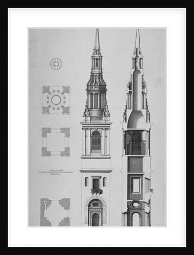 Plans, elevations and section of the Church of St Mary-le-Bow, Cheapside, City of London by Sir Christopher Wren