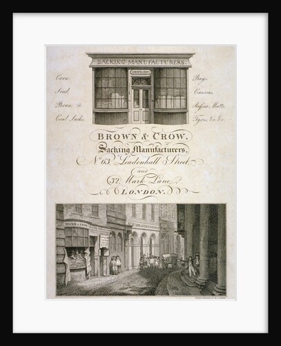 Shop front of Brown and Crow, sacking manufacturers, 32 Mark Lane, City of London by Samuel Rawle