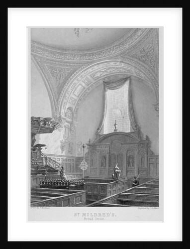 Interior of the Church of St Mildred, Bread Street, City of London by John Le Keux