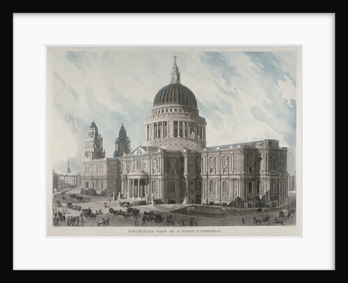 South-east view of St Paul's Cathedral with figures and carriages outside, City of London by Daniel Havell