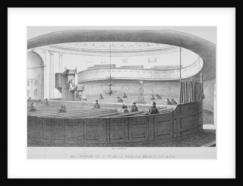 Interior of the Church of St Peter-le-Poer during a service, City of London by Anonymous