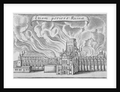 Old St Paul's Cathedral burning in the Great Fire of London by Wenceslaus Hollar
