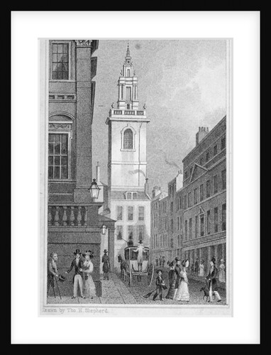 Church of St Stephen Walbrook from the corner of Mansion House, City of London by R Acon