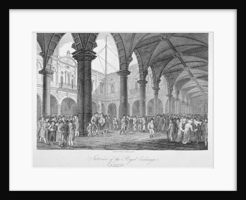 Interior view of the Royal Exchange with figures in the courtyard, City of London by John Greig