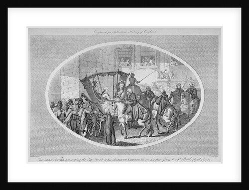 The Lord Mayor presenting the City Sword to King George III at Temple Bar, London, 1789 (1791) by AW Warren