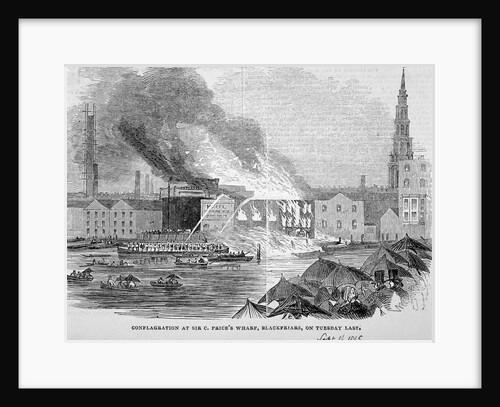 Destruction of Sir C Price's oil warehouse and wharf, William Street, Blackfriars, London by Anonymous