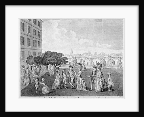 North-west view of Temple Gardens with figures walking and children playing, City of London by T Cook