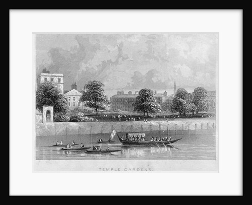View of Temple Gardens from the Thames with boats on the river, City of London by Anonymous