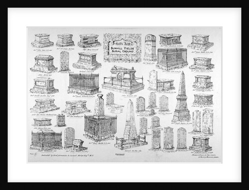 Depiction of monuments of notable persons in Bunhill Fields, Finsbury, London by Anonymous