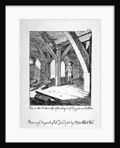 View in the undercroft of the Church of St Etheldreda, Ely Place, Holborn, London by John Carter