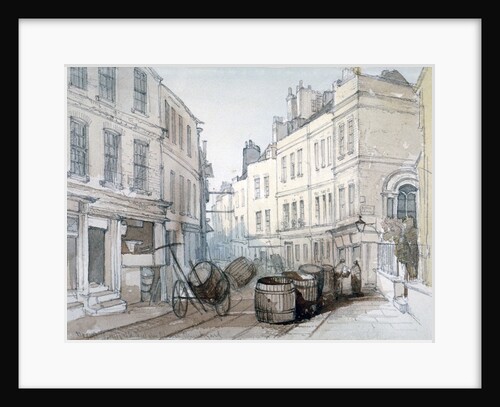 Bread Street Hill and St Nicholas Olave Churchyard, City of London by Thomas Colman Dibdin