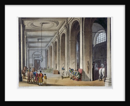 Interior view of the royal stables, King's Mews, Charing Cross, Westminster, London by Augustus Charles Pugin