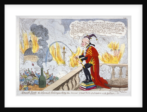 Smoak Jack the alarmist, extinguishing the second Great Fire of London (a la Gulliver)!!! by Anonymous