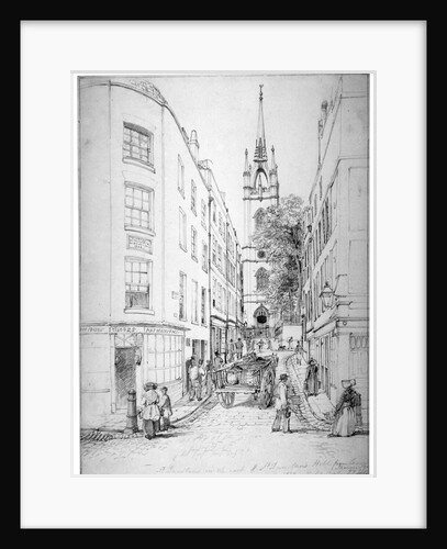 Church of St Dunstan in the East and St Dunstan's Hill from Lower Thames Street, London by Edward William Cooke