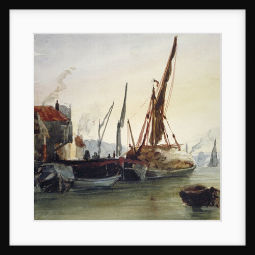 View of boats moored on the River Thames at Bankside, Southwark, London by Thomas Hollis