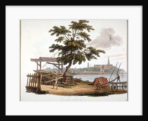 Men moving timber at Bankside, Southwark, London by William Pickett