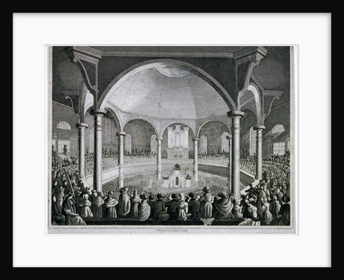 Interior view of Surrey Chapel with a service taking place, Southwark, London by J Wilmshurst