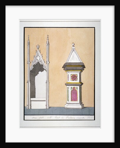 Stone stall and font in All Saints Church, Fulham, London by Anonymous