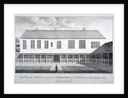 East view of the old cloisters at the Church of St Katherine by the Tower, Stepney, London by F Perry