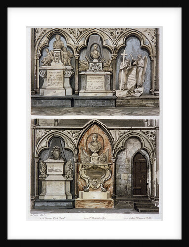 Monuments in the west aisle of  Westminster Abbey's north transept, London by Augustus Charles Pugin