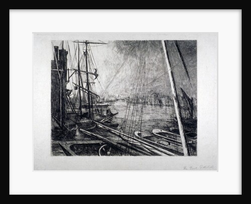 Pool of London from Rotherhithe, with ships in the foreground by Edwin Edwards